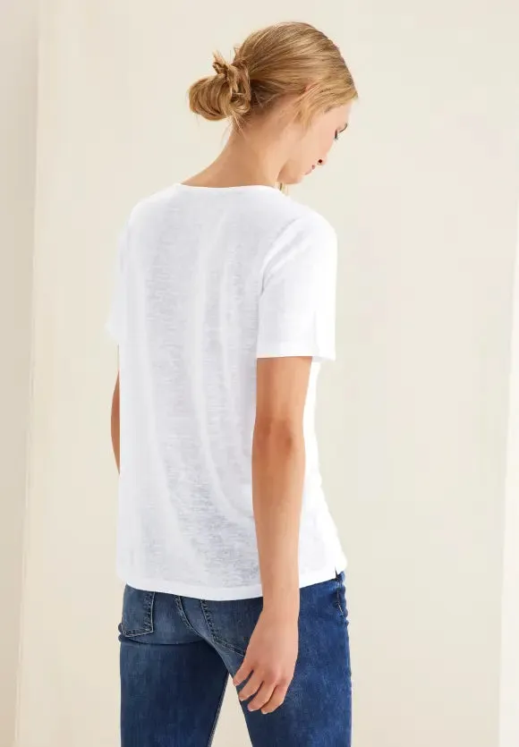 320004- White Linen Look Tshirt- Street One