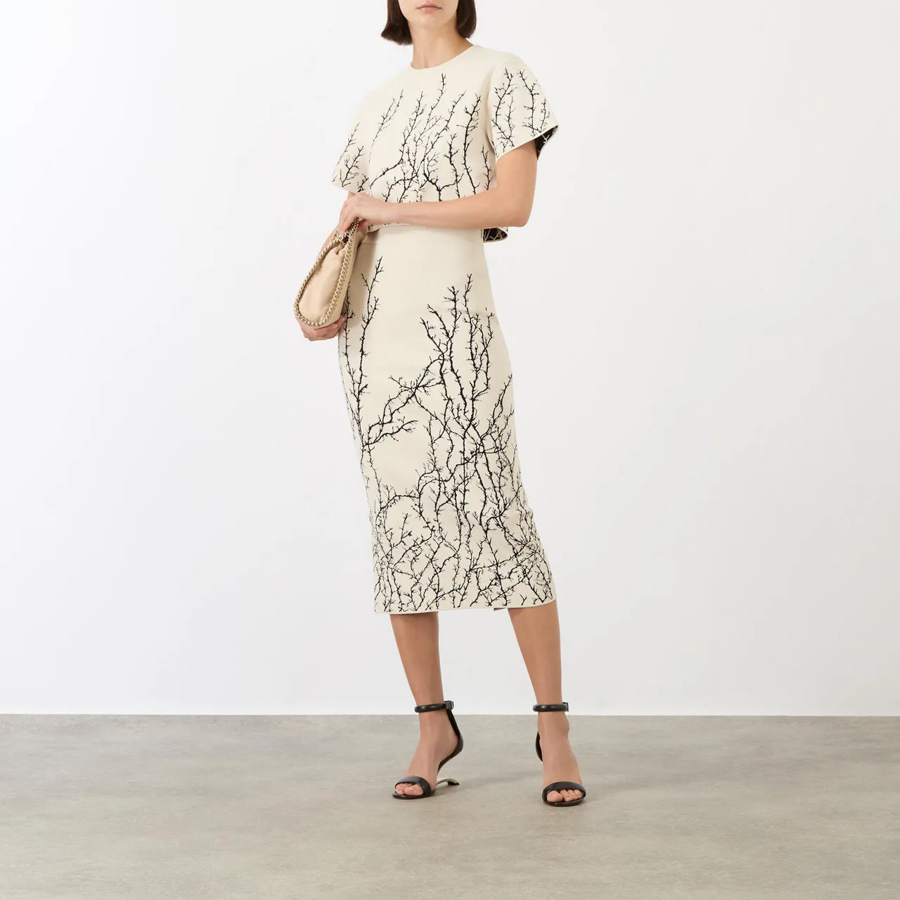 ALEXANDER MCQUEEN Thorn Branches Pencil Skirt - IvoryBlack