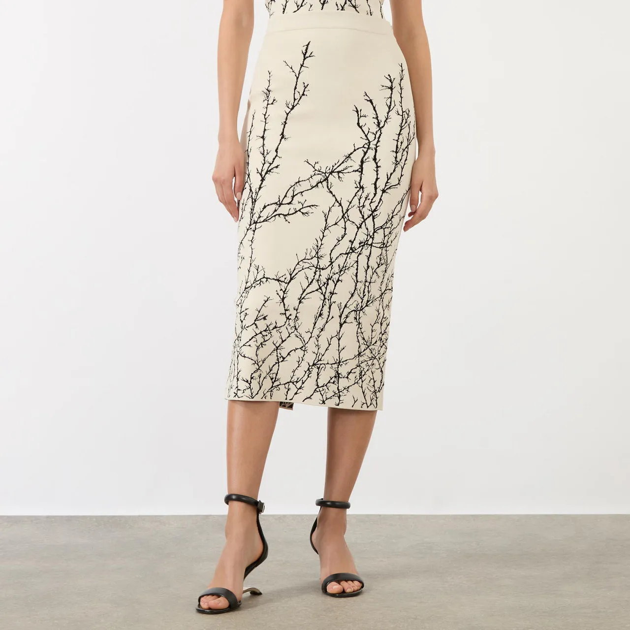 ALEXANDER MCQUEEN Thorn Branches Pencil Skirt - IvoryBlack