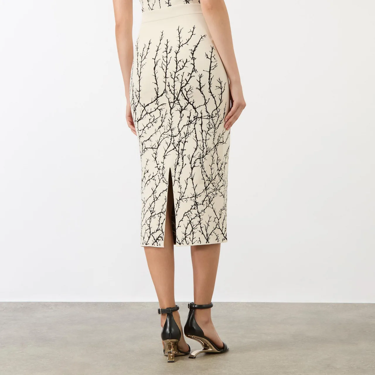 ALEXANDER MCQUEEN Thorn Branches Pencil Skirt - IvoryBlack