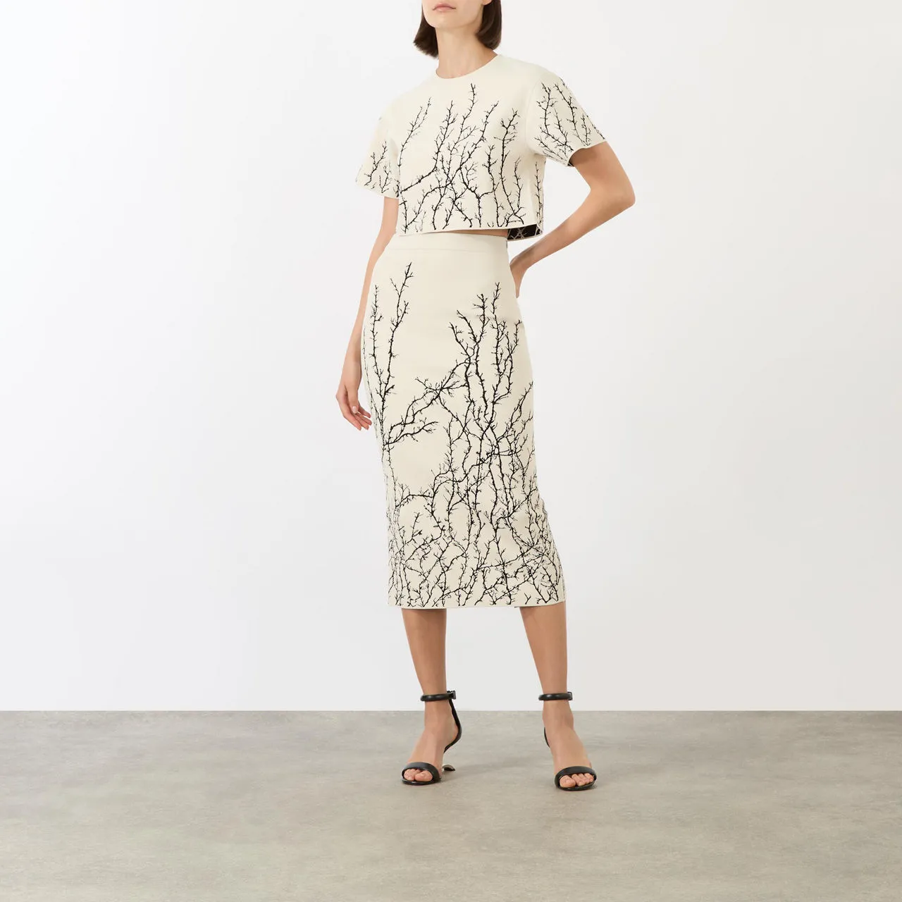 ALEXANDER MCQUEEN Thorn Branches Pencil Skirt - IvoryBlack