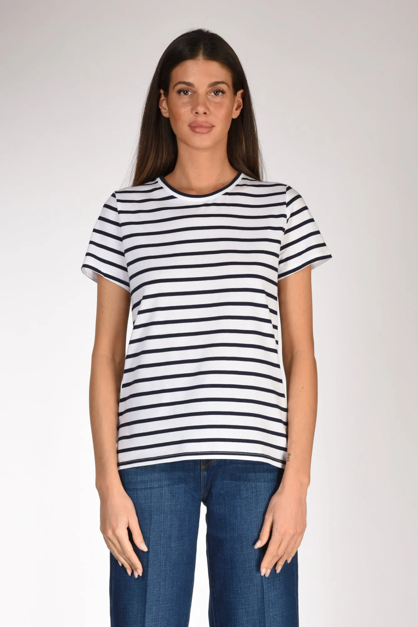 Allude Tshirt Rigata Bianco/blu Donna