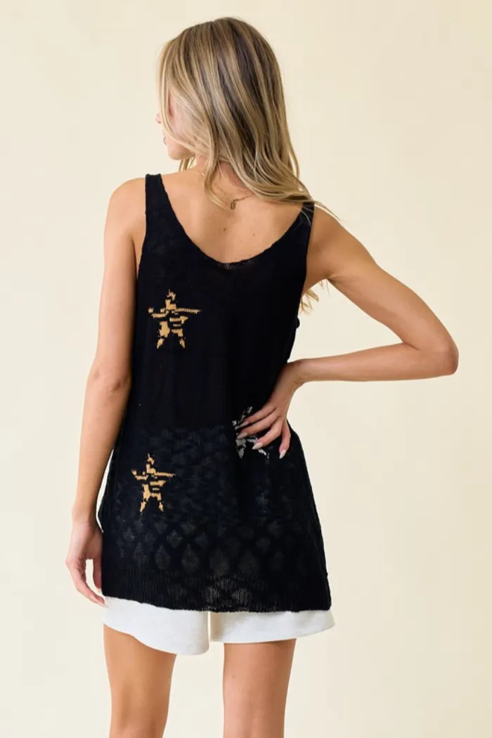 Animal Patterned Star Sweater Tank Top