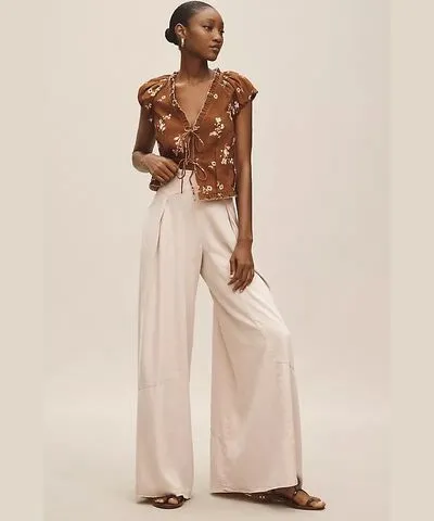 Anthropologie Linen Palazzo Trouser Pants