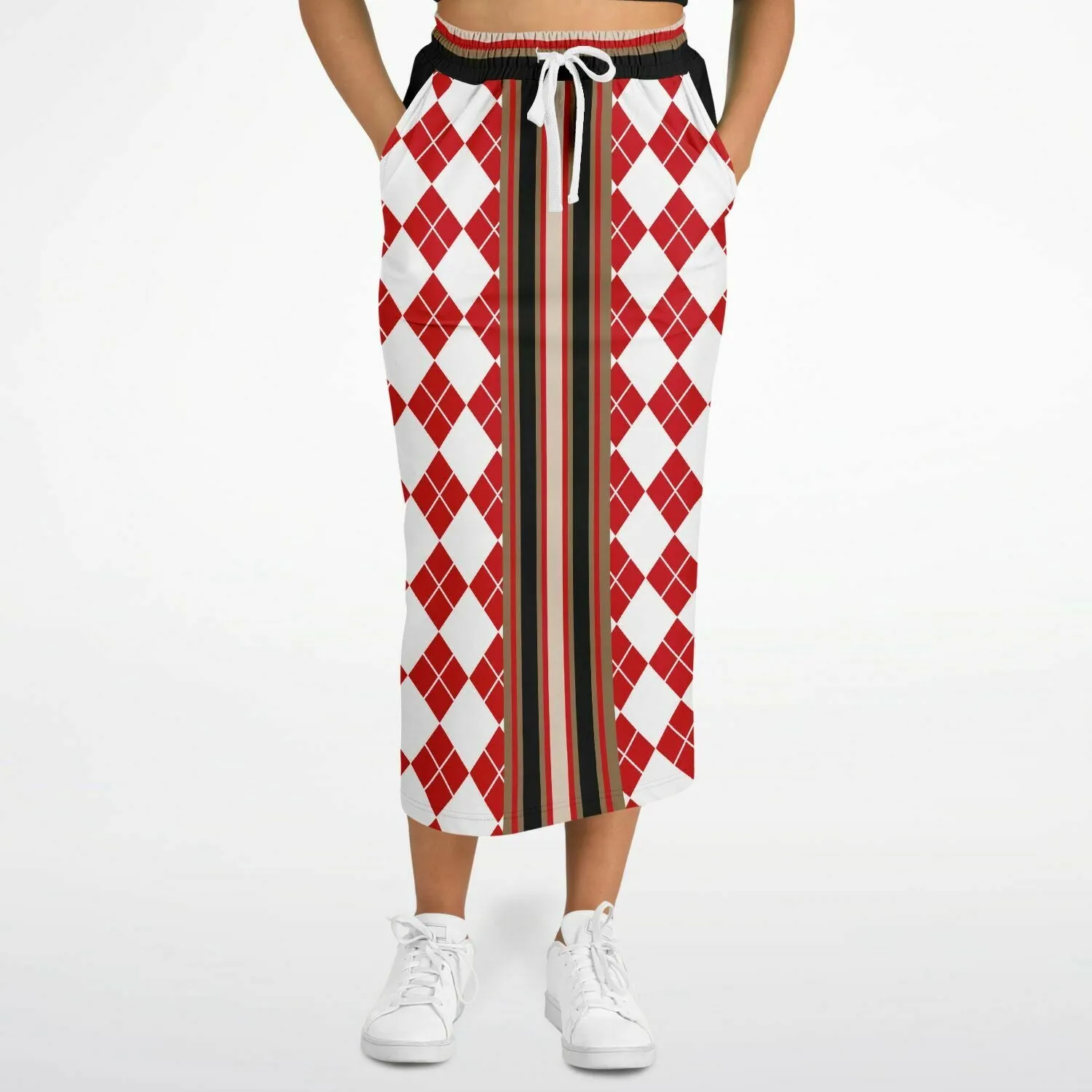 Argyle Me Eco-Poly Long Pocket Skirt - Red