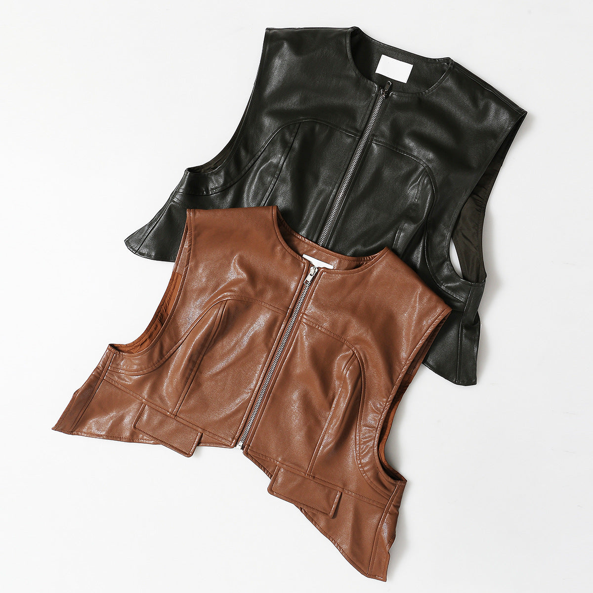 Ashore Boutiques Womens Shaped Leather Mini Vest