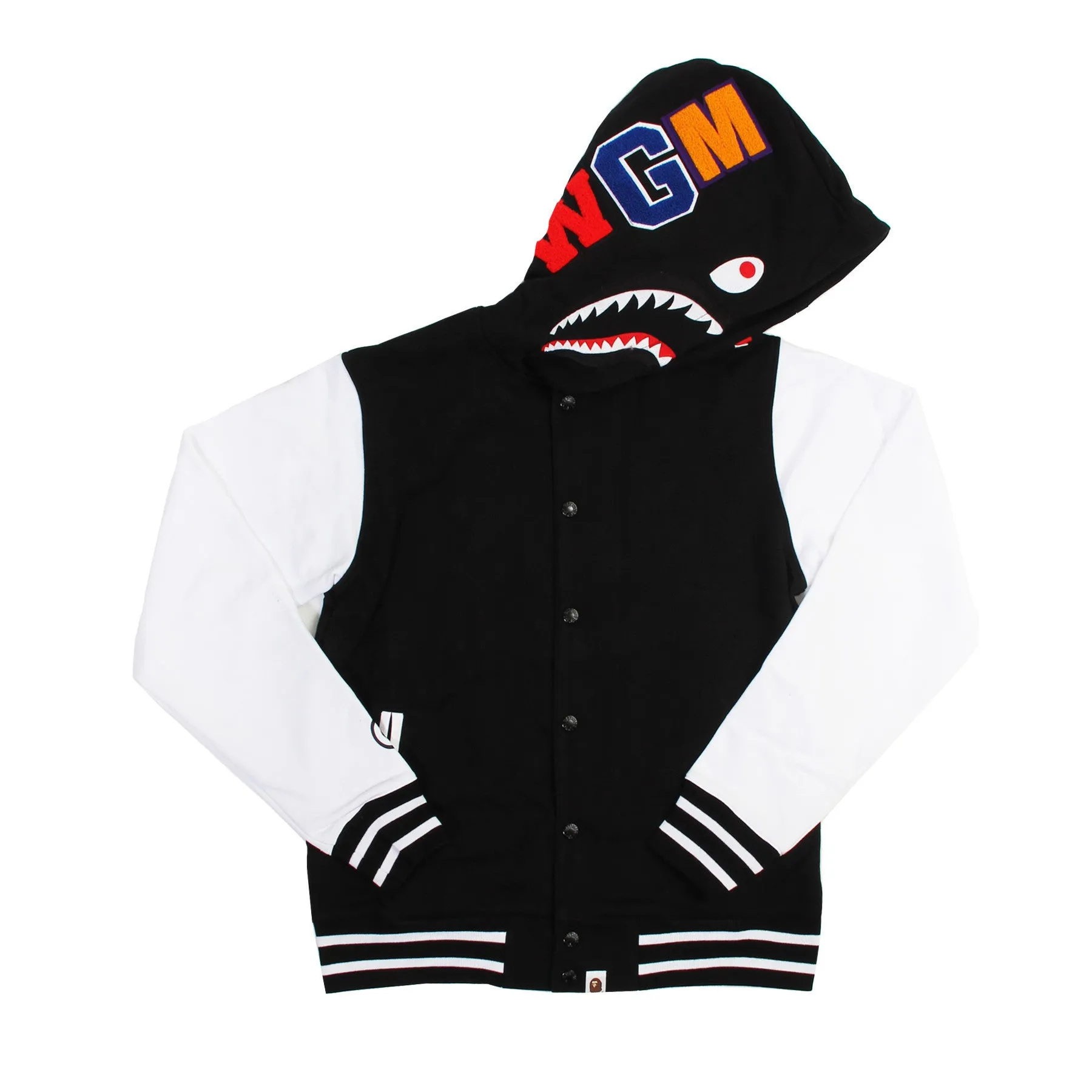 BAPE Shark Sweat Varsity Hoodie Jacket (Black/White)