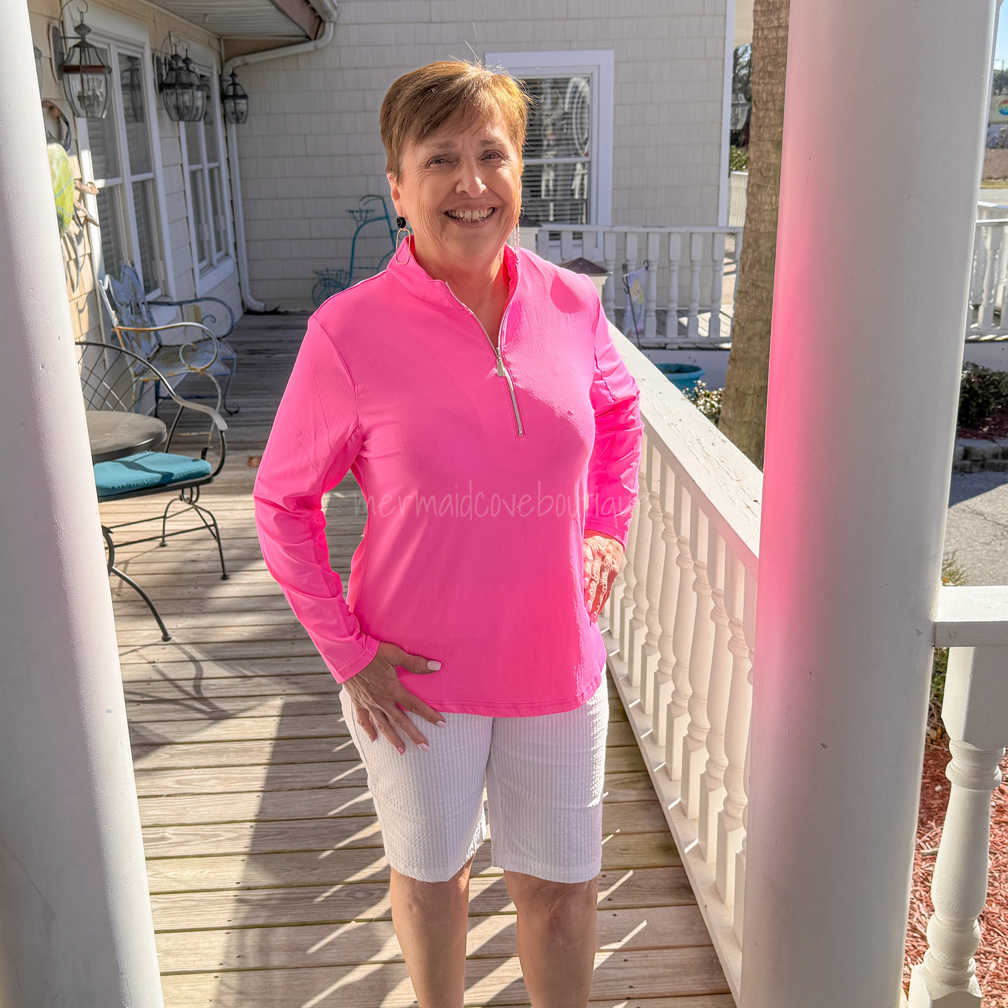 Beach Time High Neck Pullover in Paradise Pink