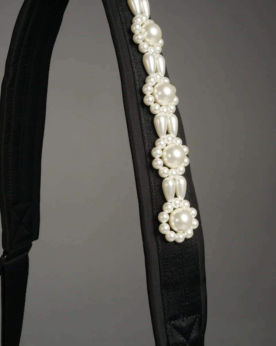 Black Bow Crossbody Bag with Pearls