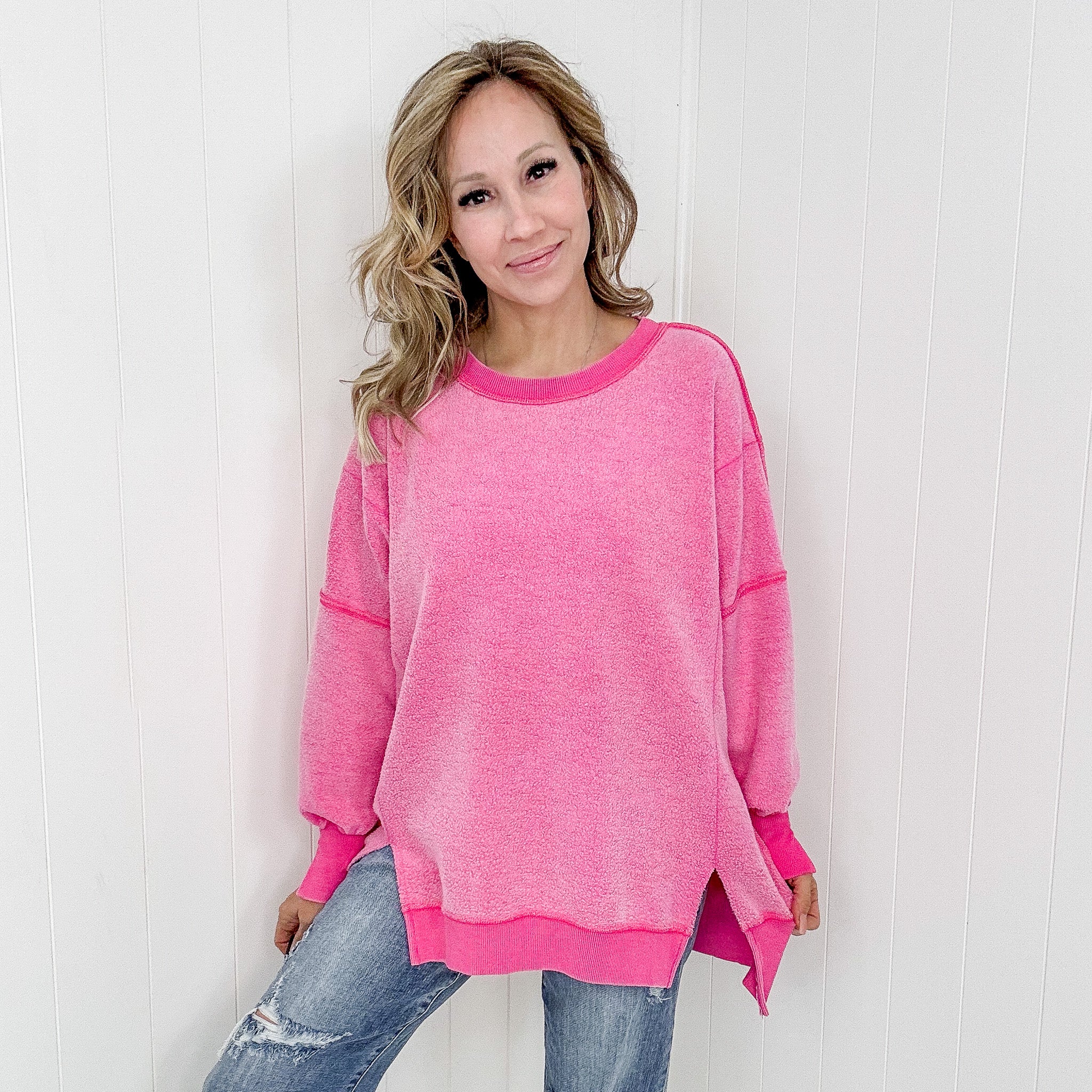 Blakeley Pink Oversized Classic Crew Pullover