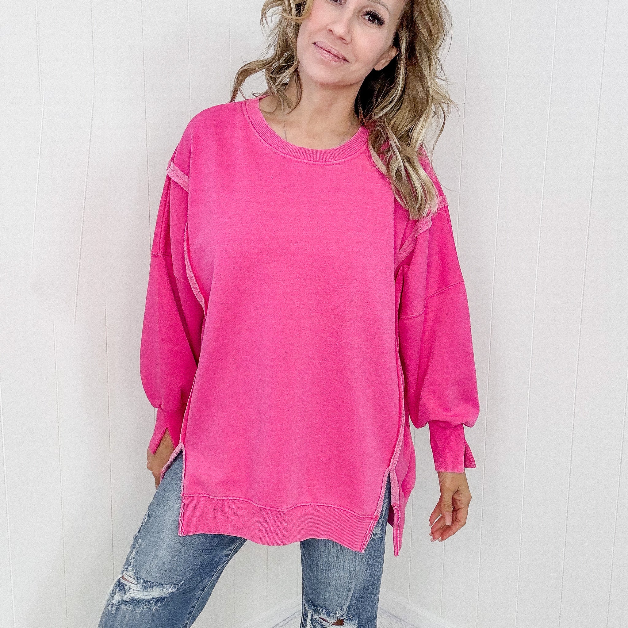 Blakeley Pink Oversized Classic Crew Pullover