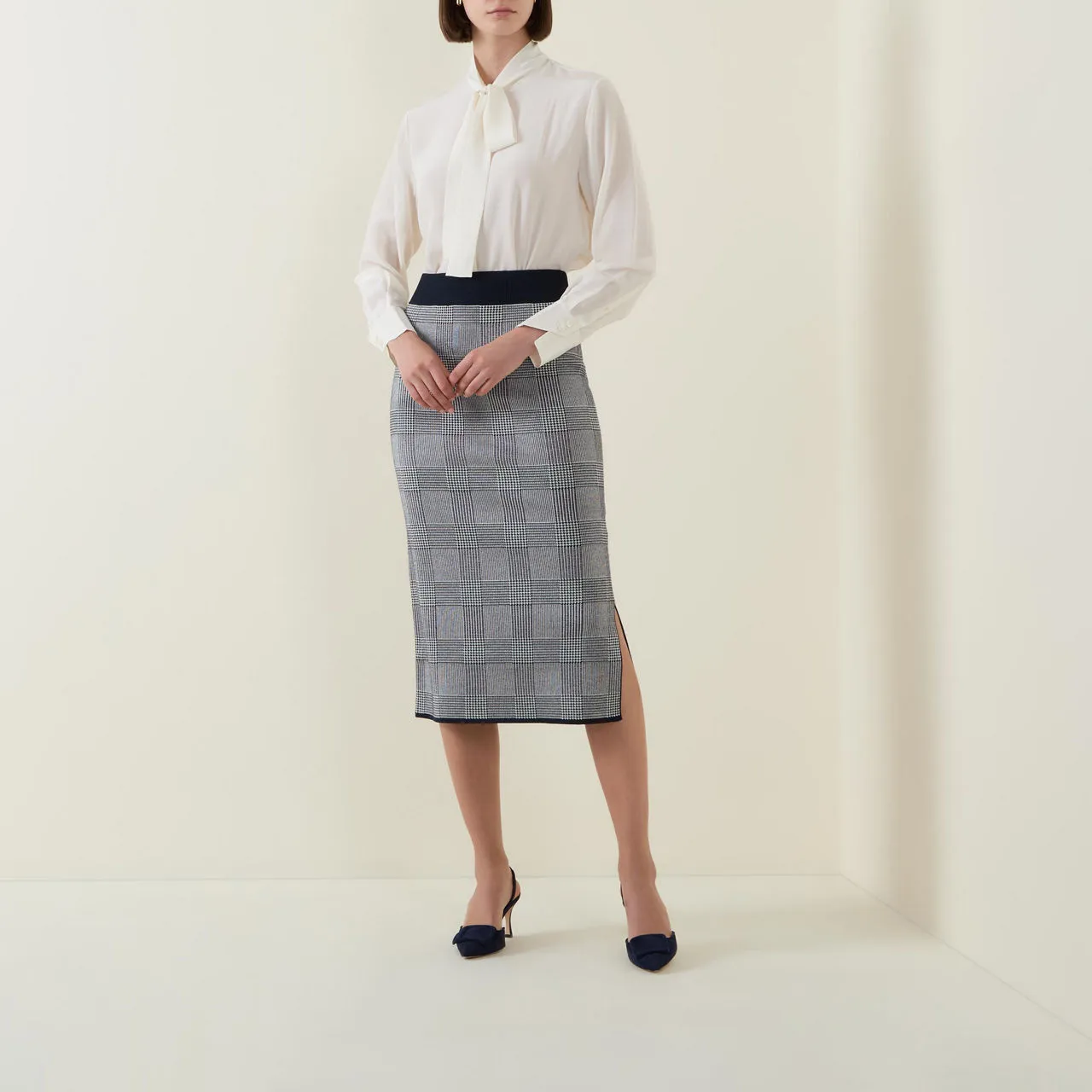 BOSS Furelia Check Knitted Pencil Skirt - Black