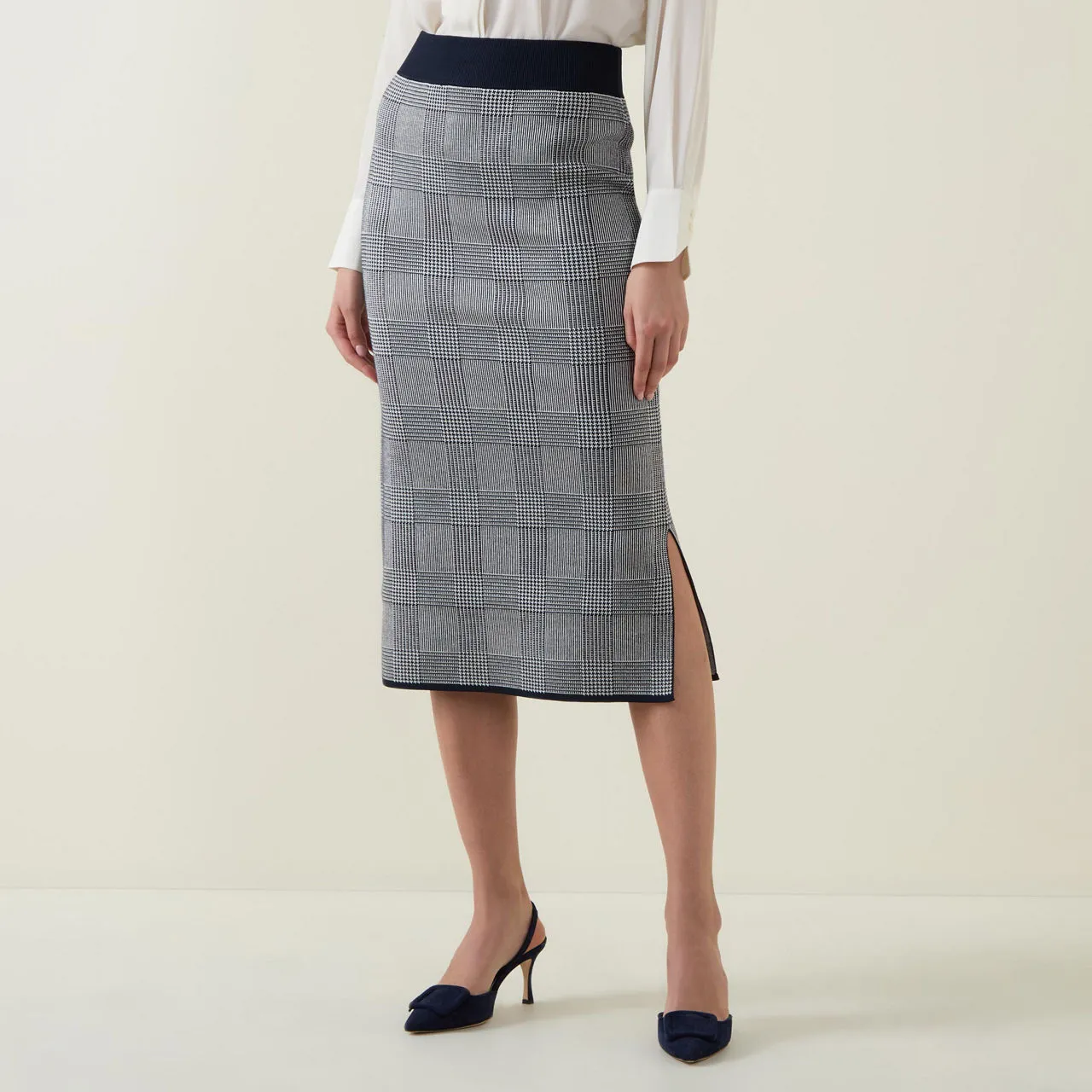 BOSS Furelia Check Knitted Pencil Skirt - Black