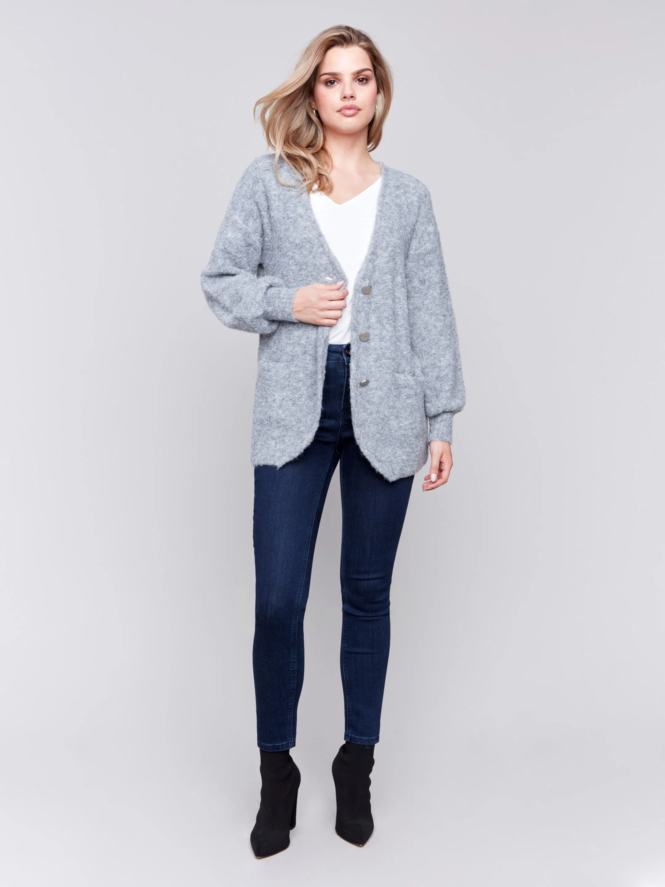 Boucle Knit Cardigan - Grey