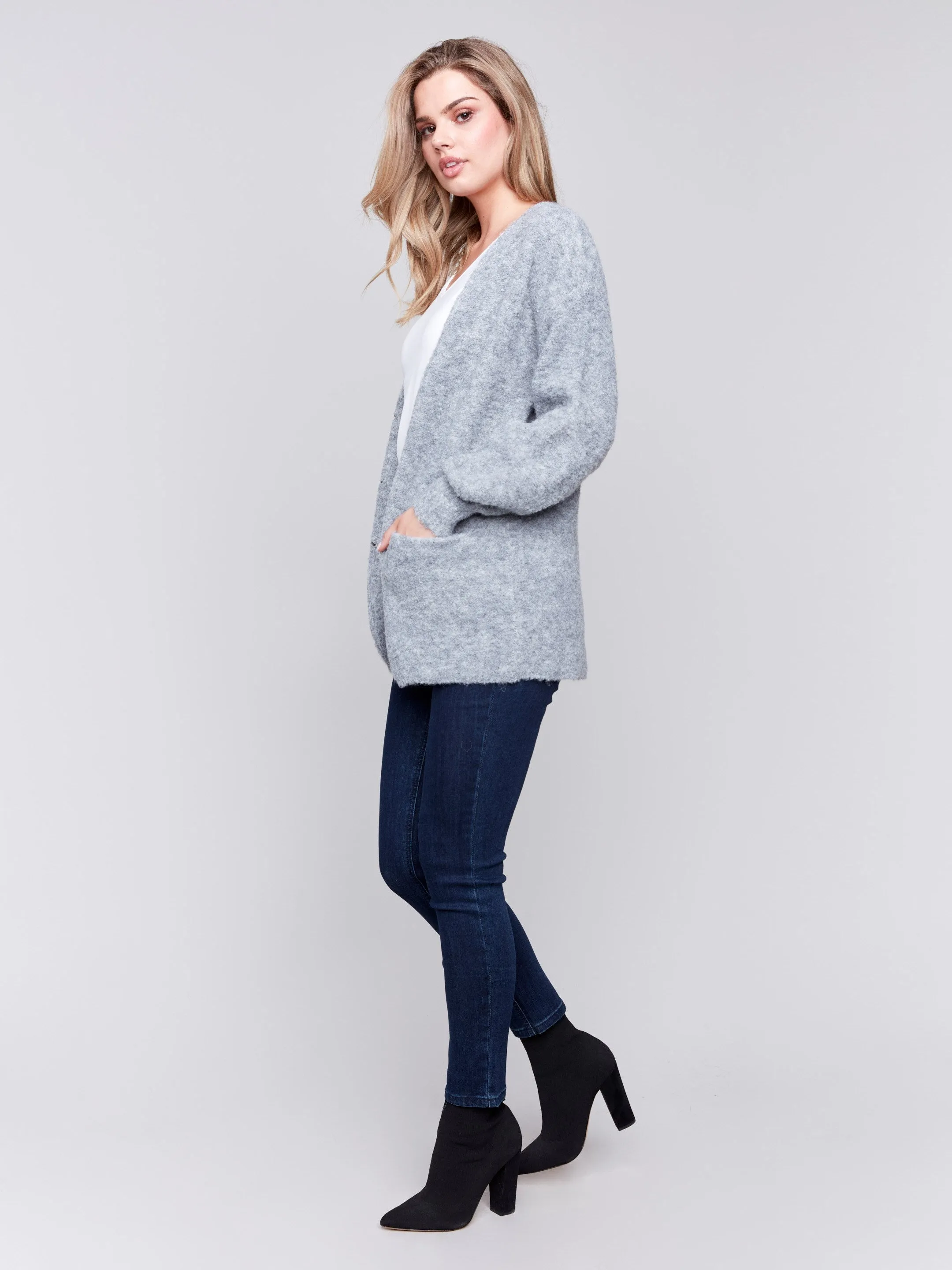 Boucle Knit Cardigan - Grey