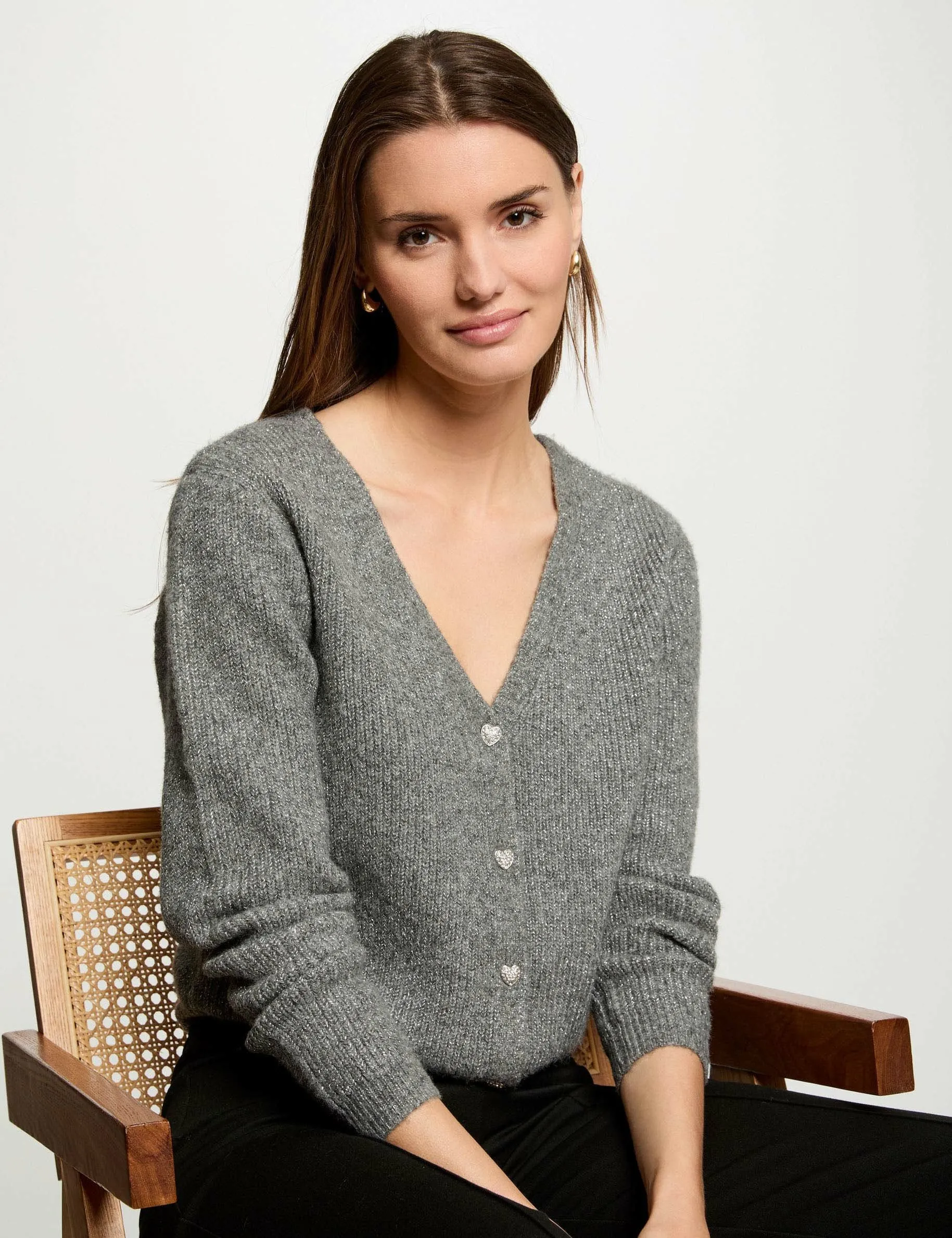 Cardigan with V-neck light grey women