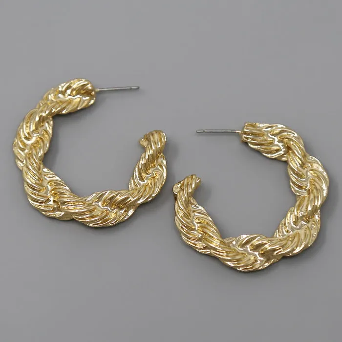 Chunky Rope Metal Hoop Earrings