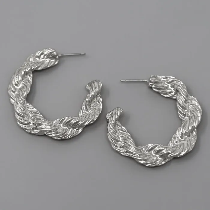 Chunky Rope Metal Hoop Earrings