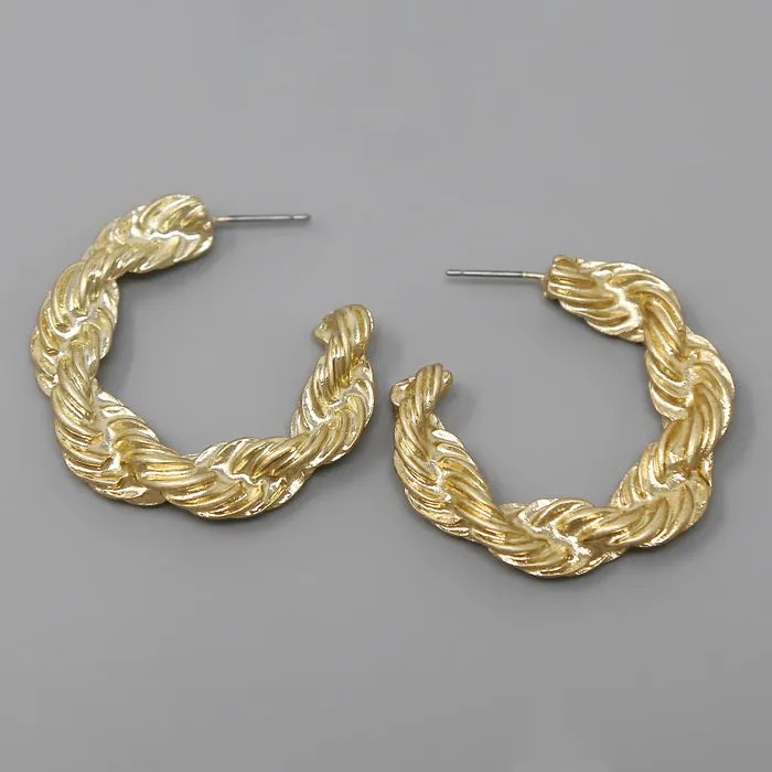 Chunky Rope Metal Hoop Earrings