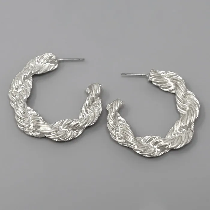 Chunky Rope Metal Hoop Earrings