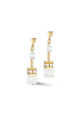 Coeur De Lion GeoCube Rock Crystal  Earrings Gold Plated