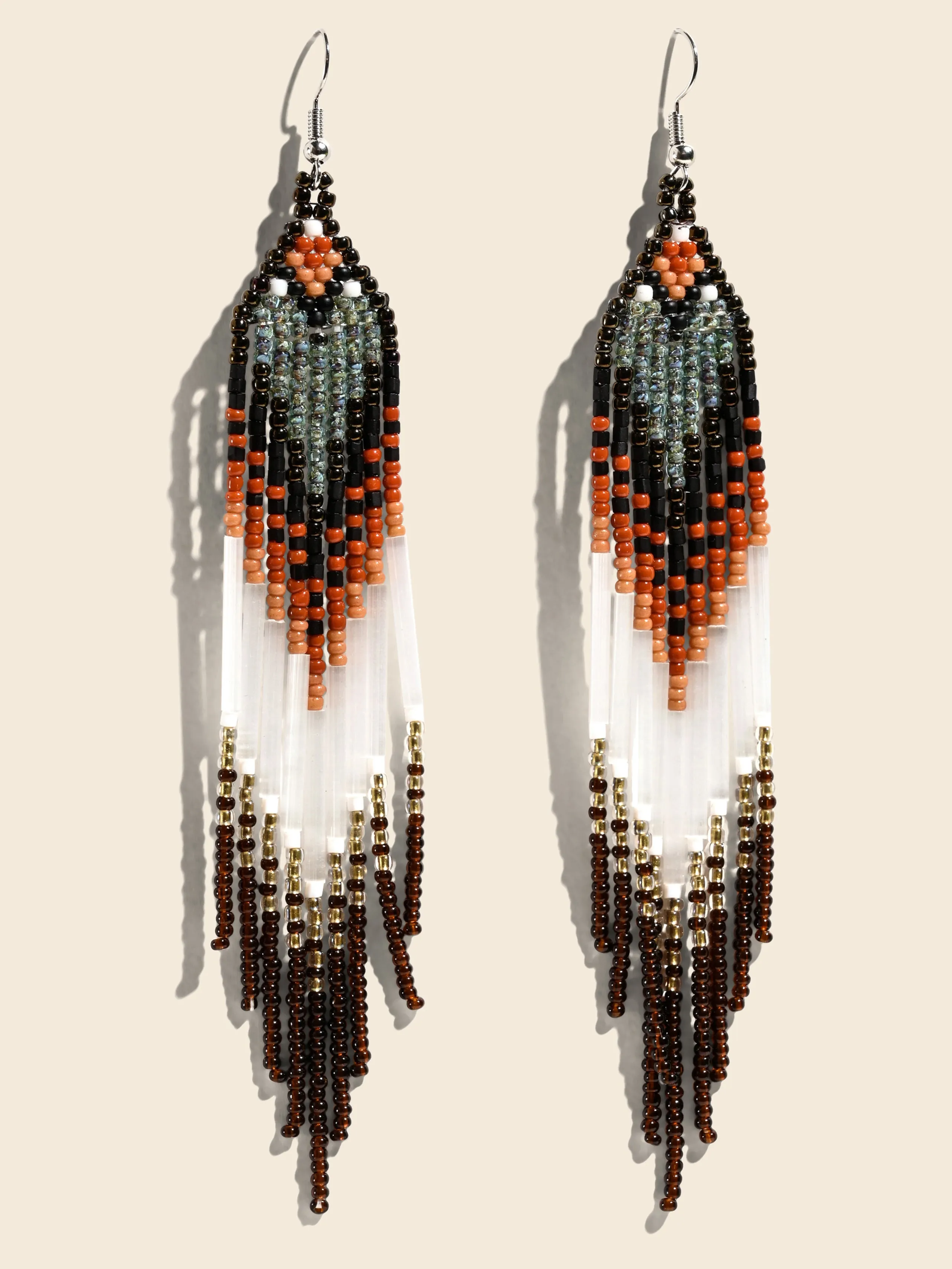 Cool Amber & Mercury Beaded Earrings