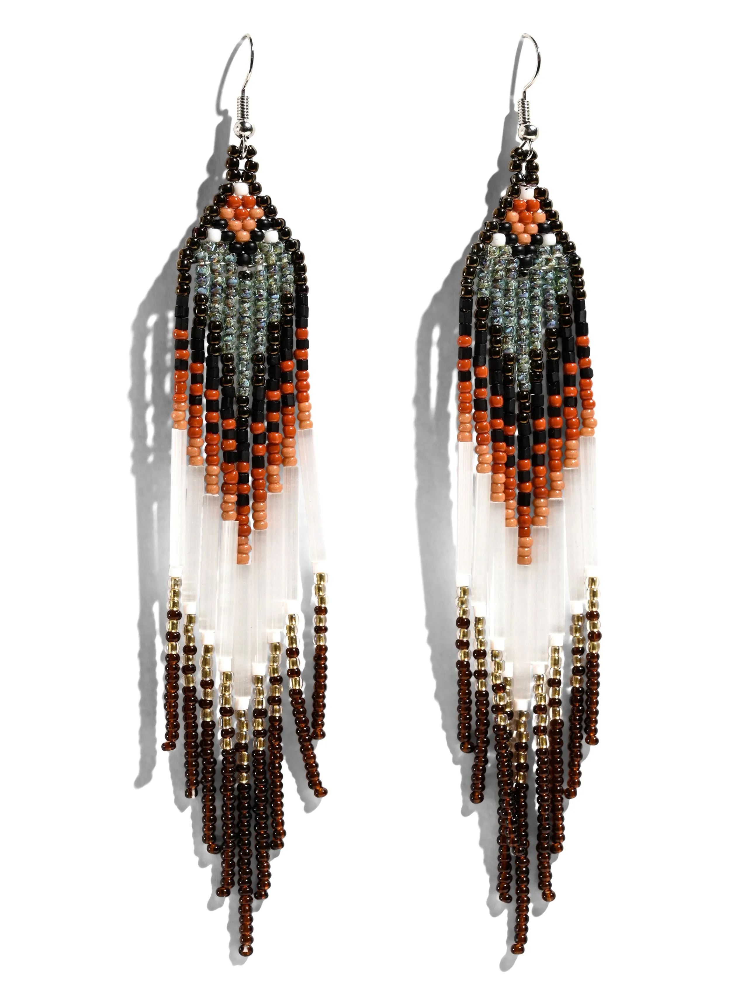 Cool Amber & Mercury Beaded Earrings