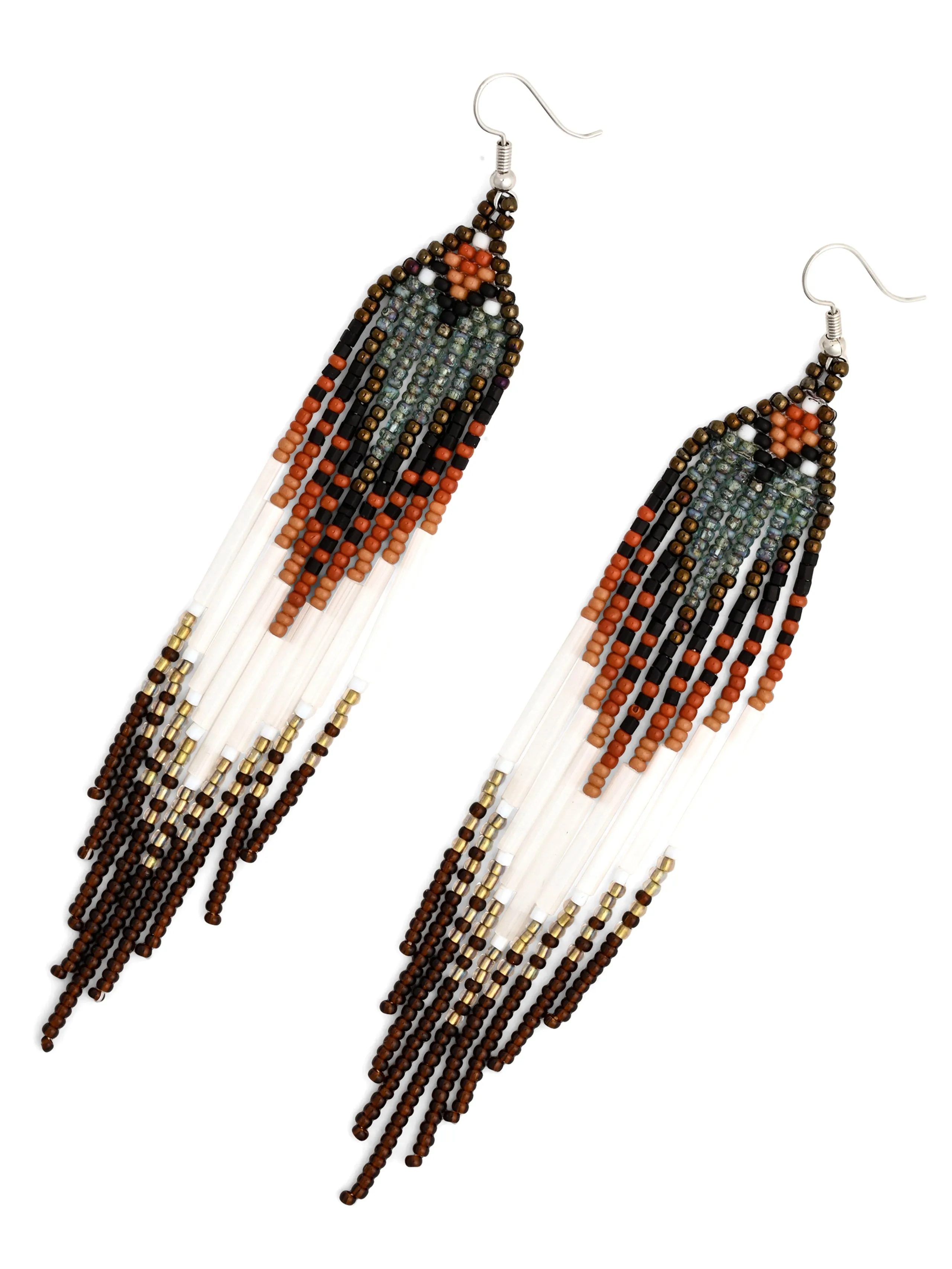 Cool Amber & Mercury Beaded Earrings