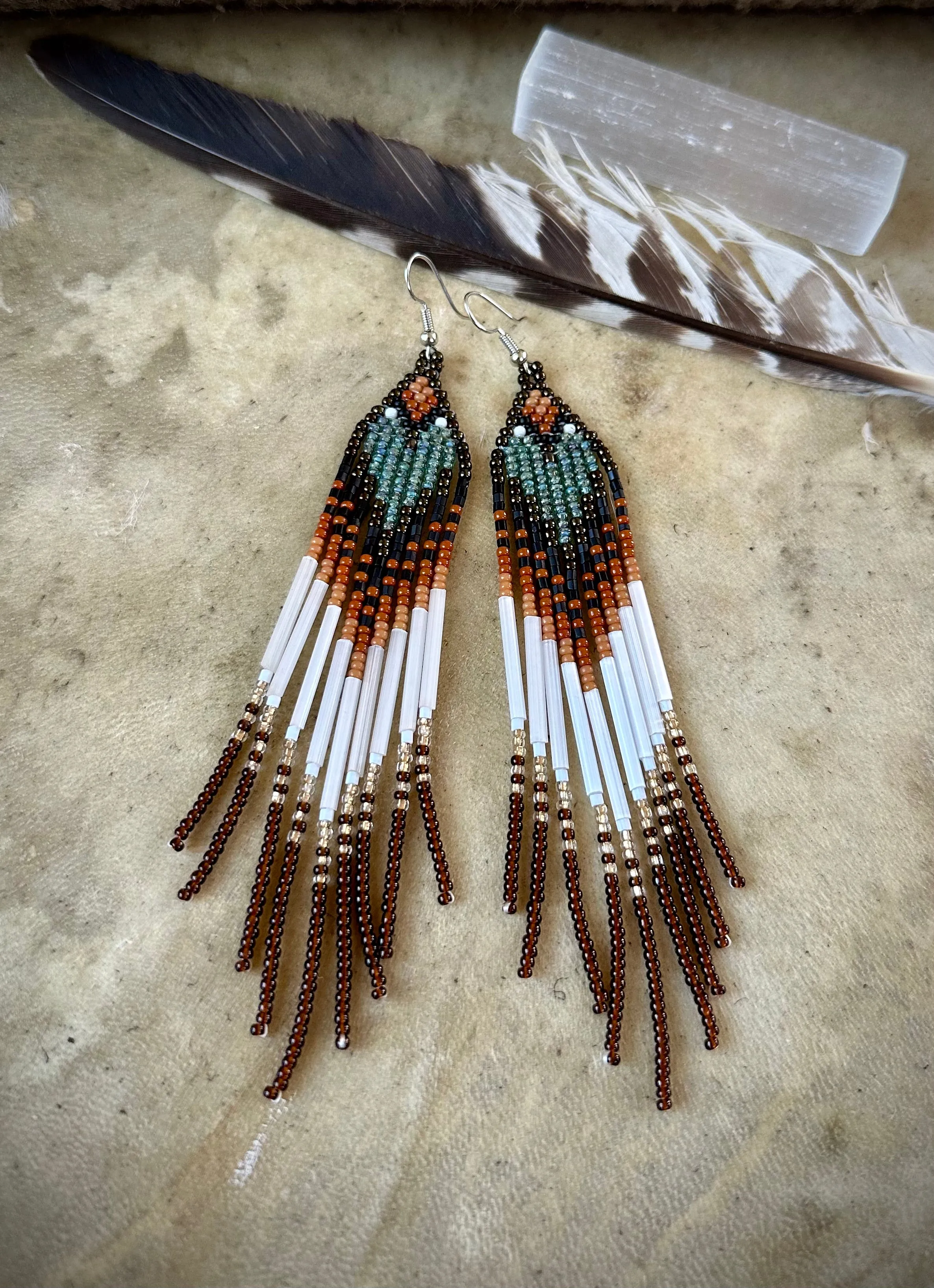 Cool Amber & Mercury Beaded Earrings