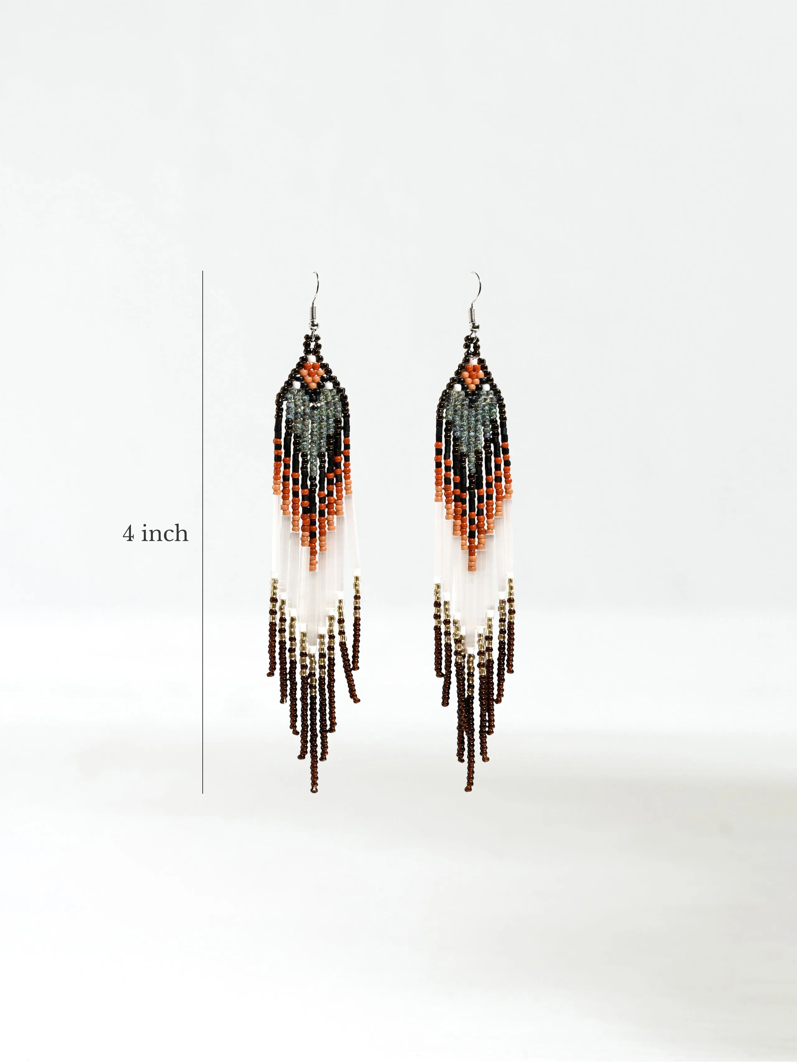 Cool Amber & Mercury Beaded Earrings