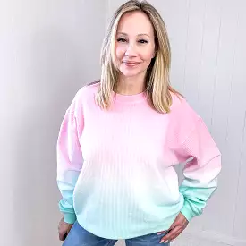 Cotton Candy Pink and Mint Ombre Luxe Soft Corded Pullover