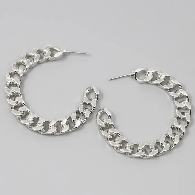 Curb Link Chain Hoop Earrings