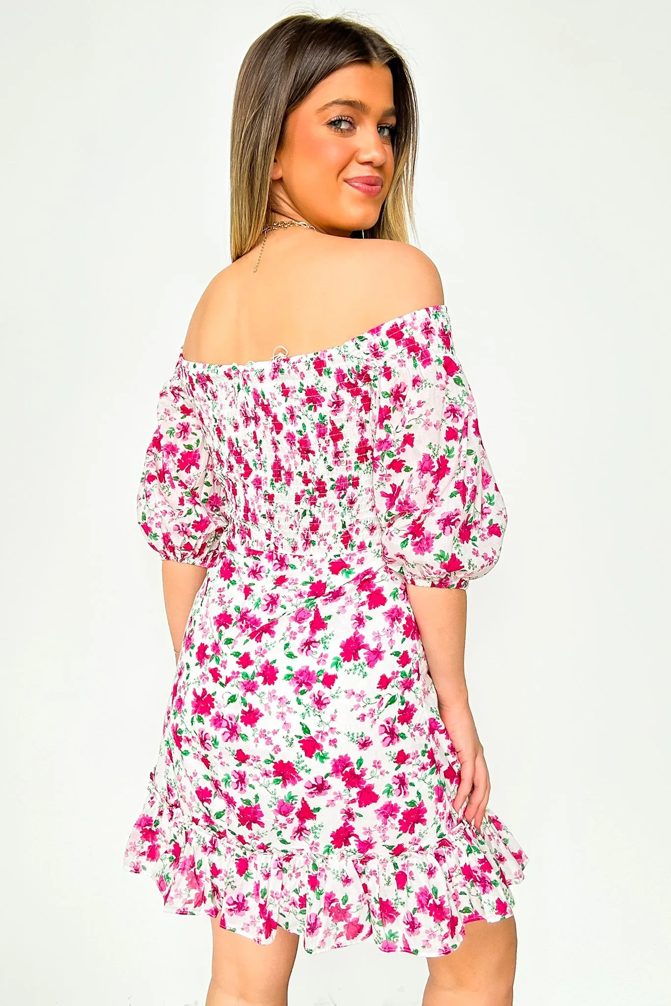 Darling Icon Off Shoulder Smocked Floral Dress