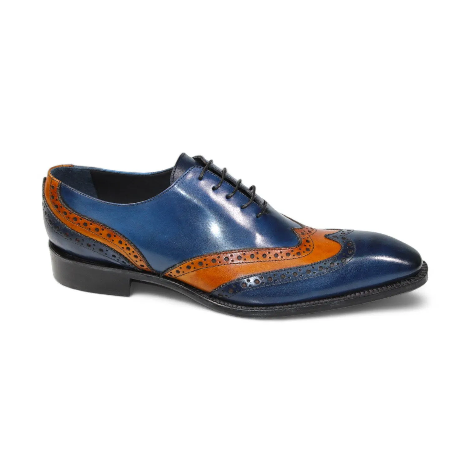 Duca Andora Men's Shoes Navy/Gold Calf-Skin Leather Oxfords (D1142)