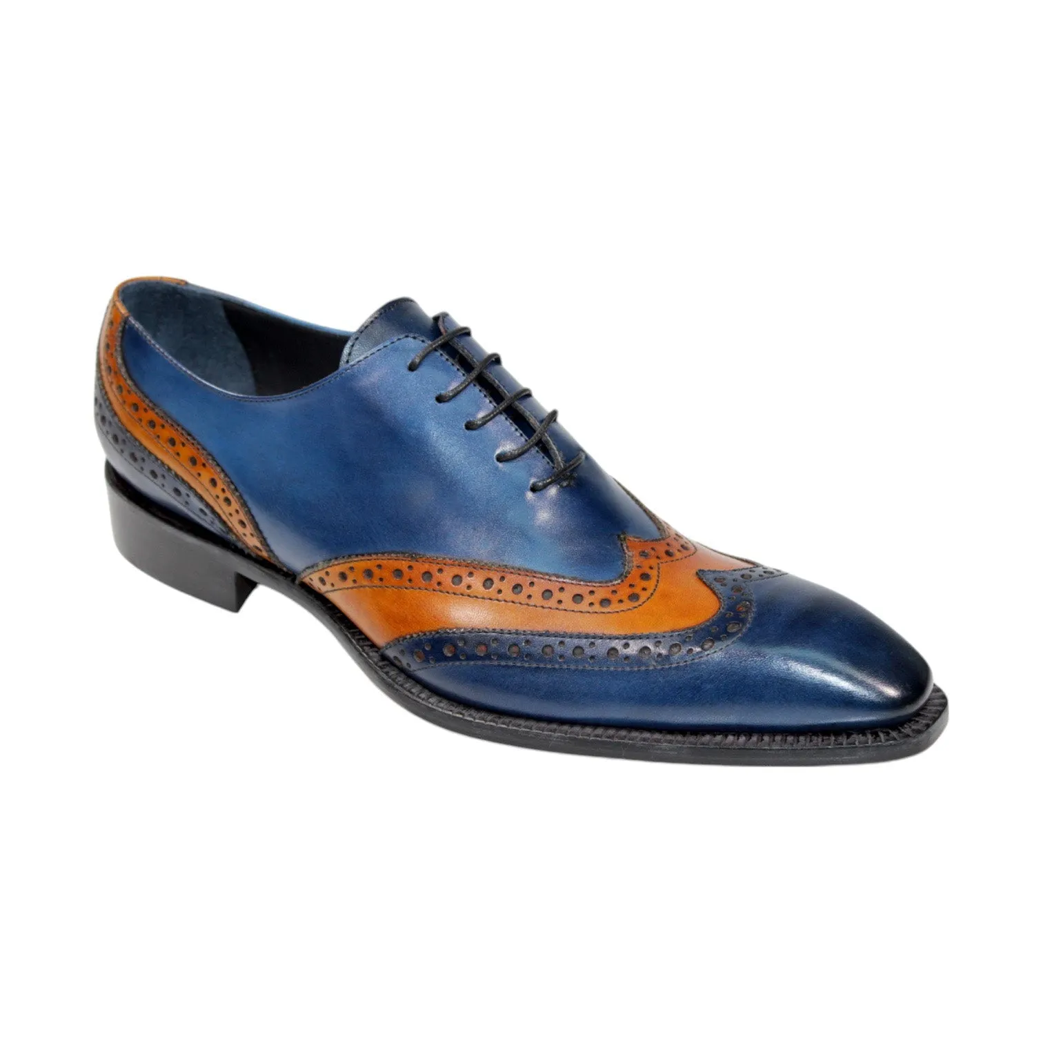 Duca Andora Men's Shoes Navy/Gold Calf-Skin Leather Oxfords (D1142)