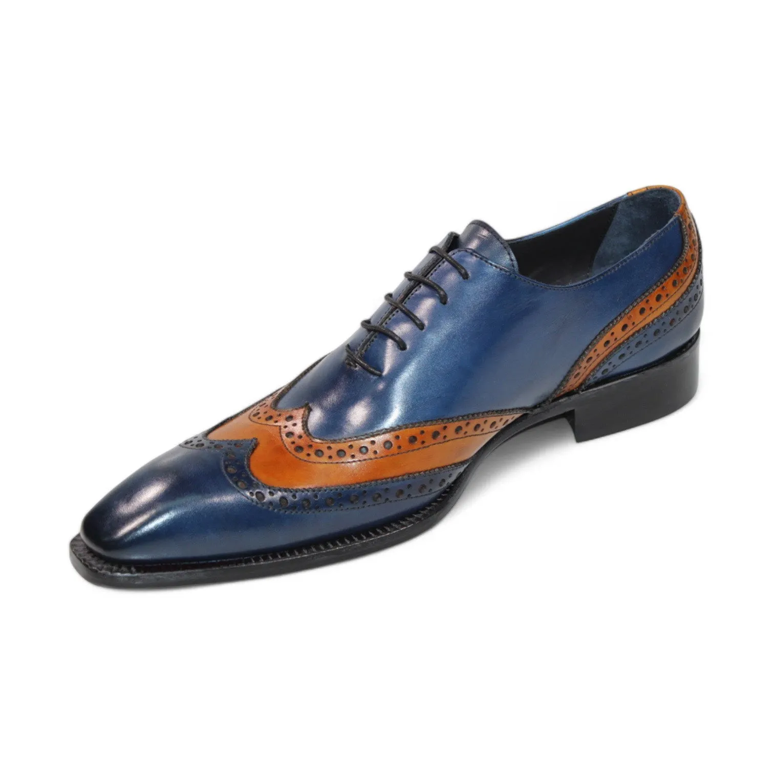 Duca Andora Men's Shoes Navy/Gold Calf-Skin Leather Oxfords (D1142)