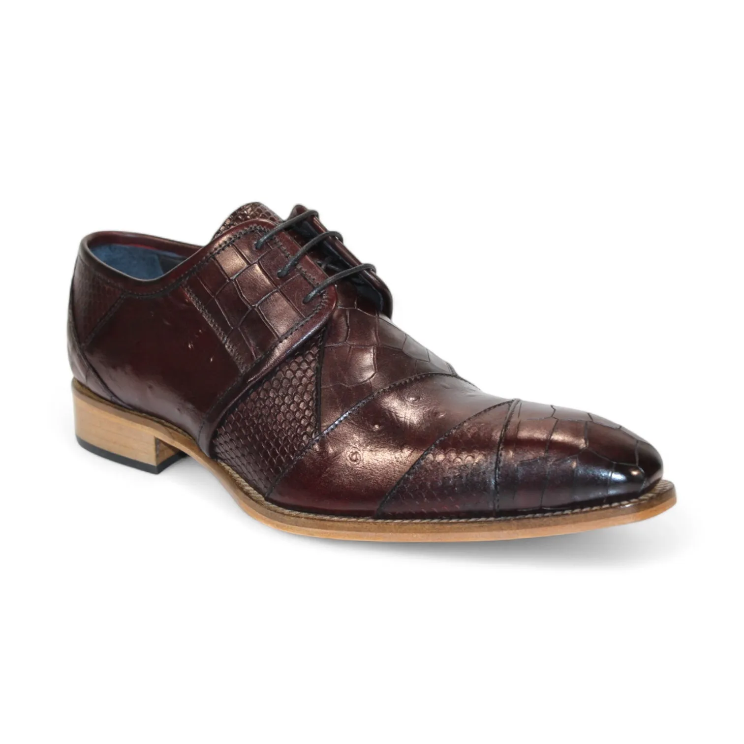 Duca Imperio Men's Shoes Burgundy Calf-Skin Leather/Calf Print Oxfords (D1154)