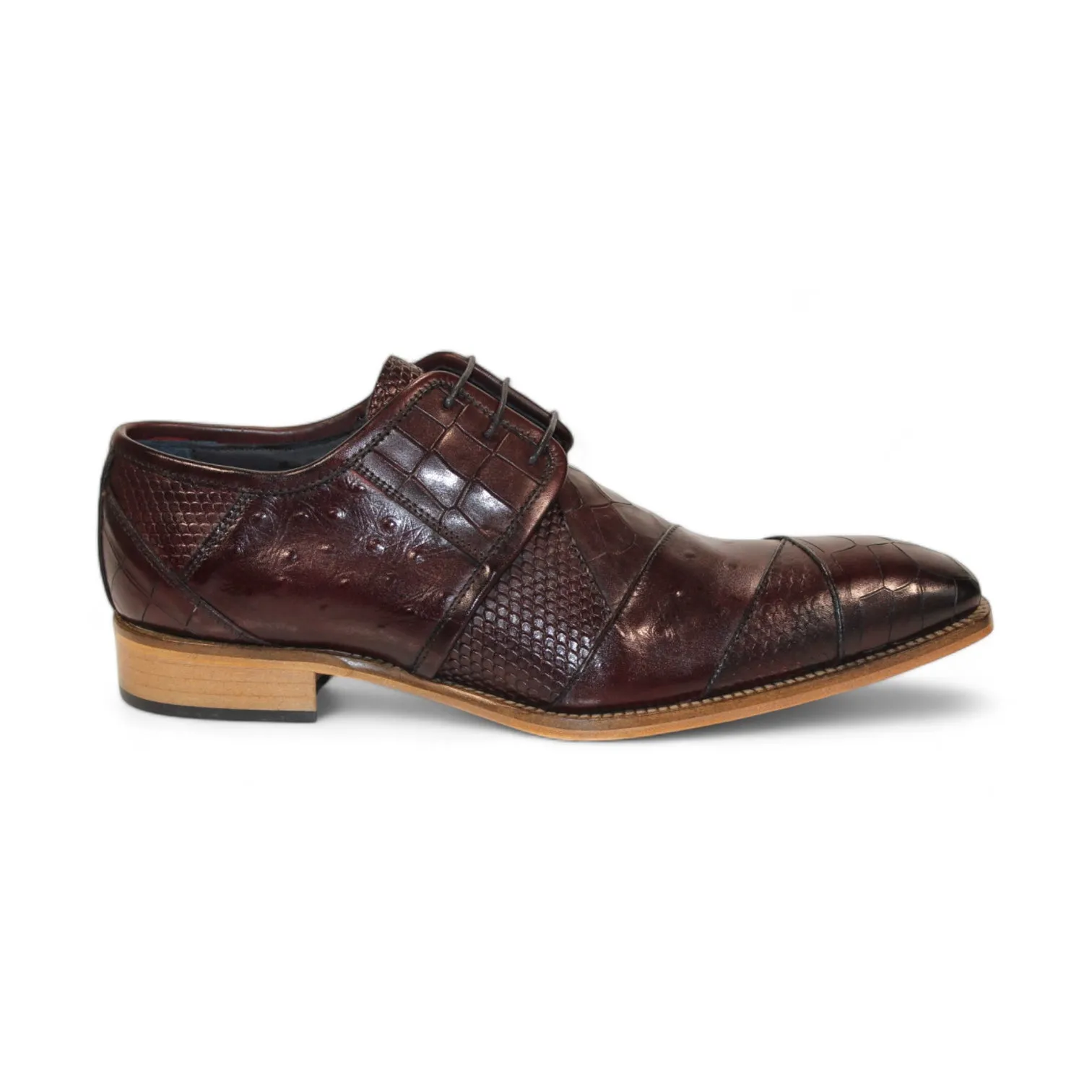 Duca Imperio Men's Shoes Burgundy Calf-Skin Leather/Calf Print Oxfords (D1154)