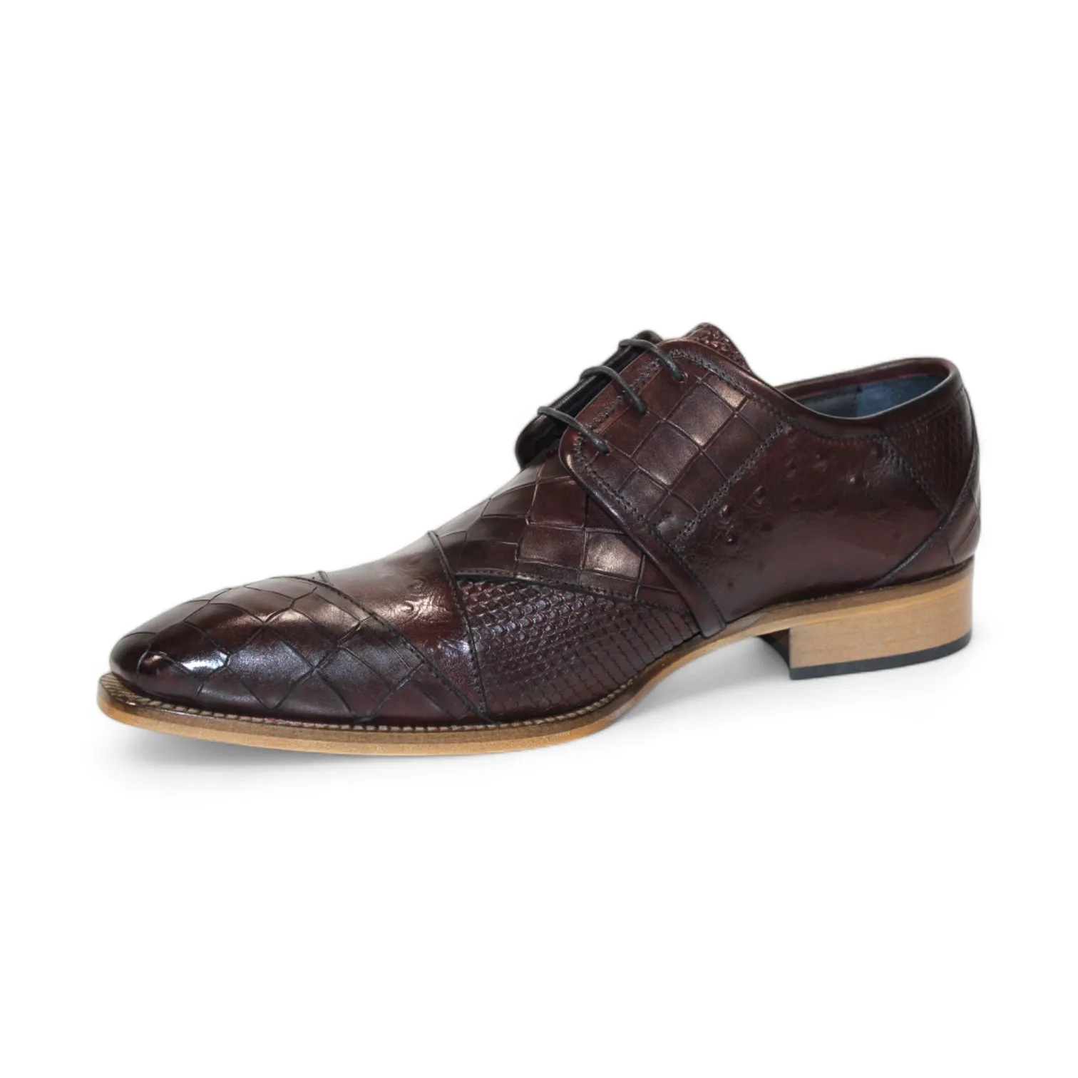 Duca Imperio Men's Shoes Burgundy Calf-Skin Leather/Calf Print Oxfords (D1154)