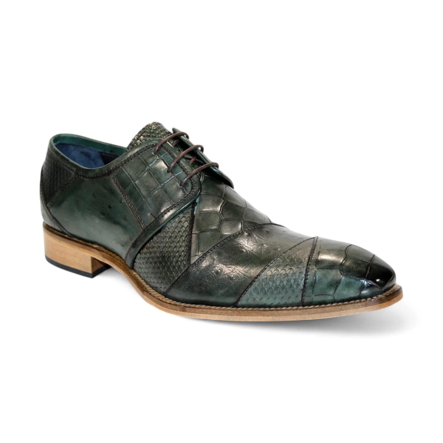 Duca Imperio Men's Shoes Green Calf-Skin Leather/Calf Print Oxfords (D1155)