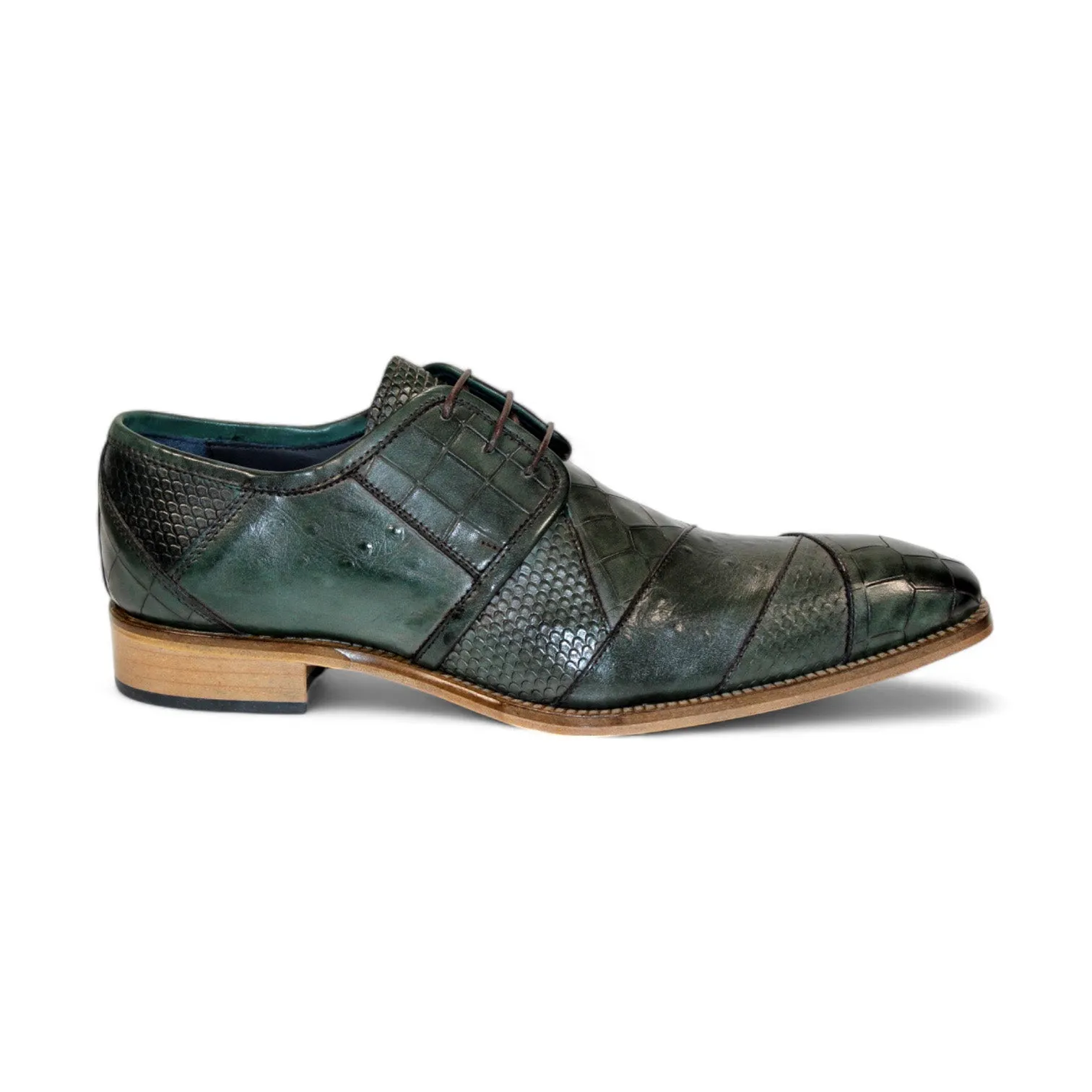 Duca Imperio Men's Shoes Green Calf-Skin Leather/Calf Print Oxfords (D1155)