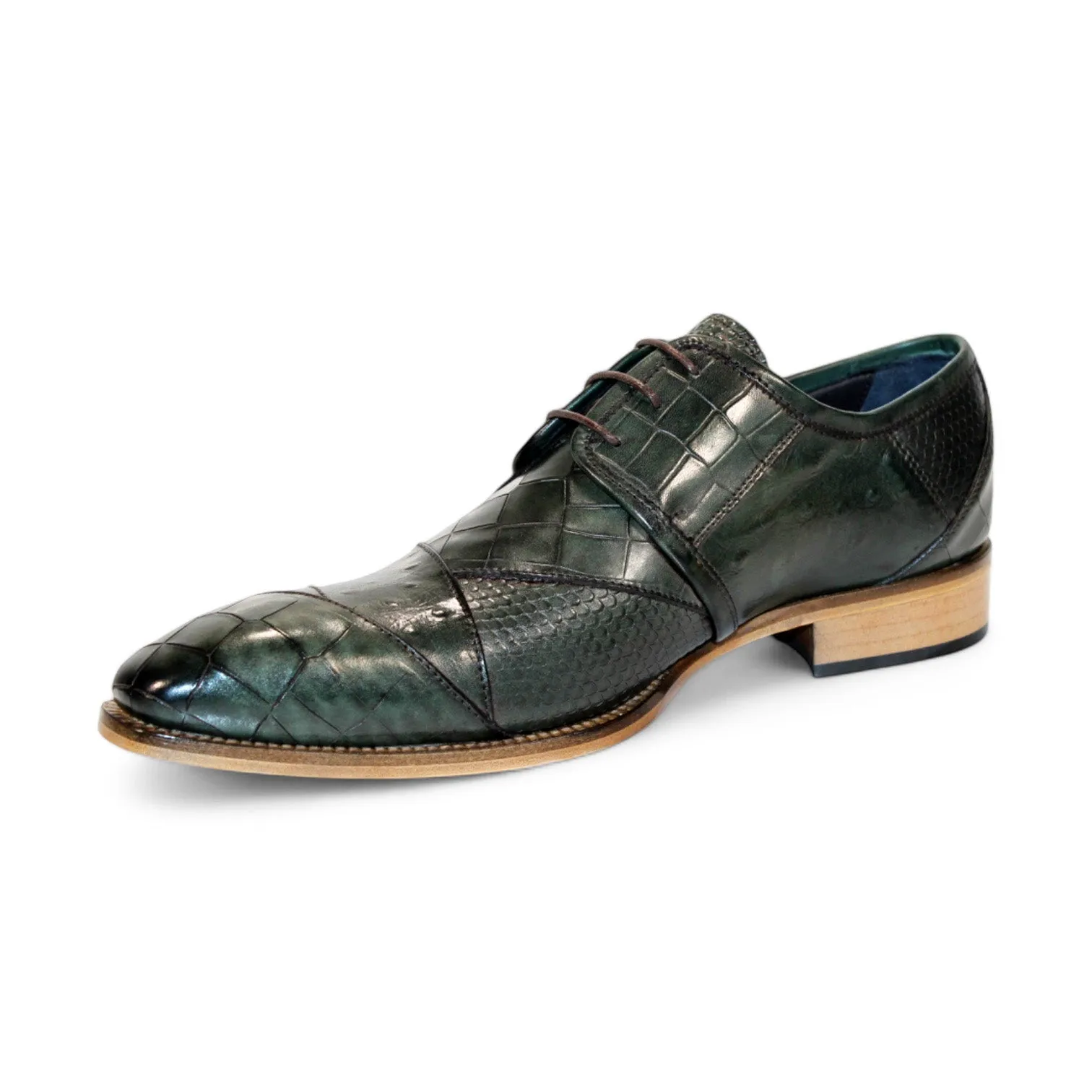 Duca Imperio Men's Shoes Green Calf-Skin Leather/Calf Print Oxfords (D1155)