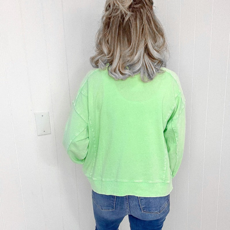 Easel Washed Lime Lightweight Long Sleeve Pullover