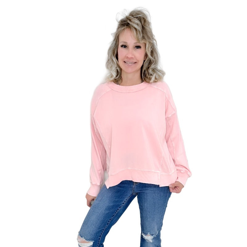 Easel Washed Rose Cream Lightweight Long Sleeve Pullover