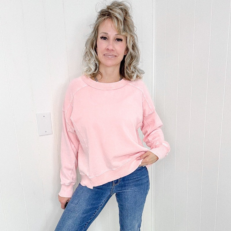 Easel Washed Rose Cream Lightweight Long Sleeve Pullover