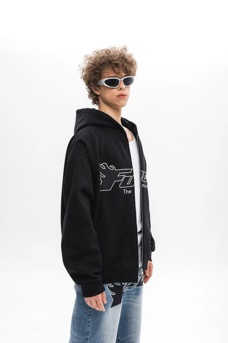 Embroidered Logo Zip-Up Hoodie