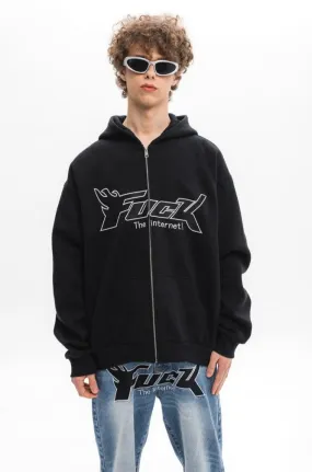 Embroidered Logo Zip-Up Hoodie