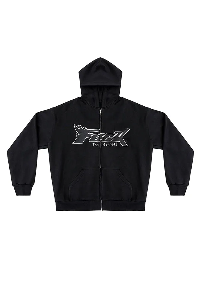 Embroidered Logo Zip-Up Hoodie