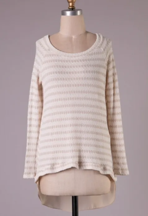 Final Sale - Snowed In Sheer Bow Back Sweater Tunic in Taupe