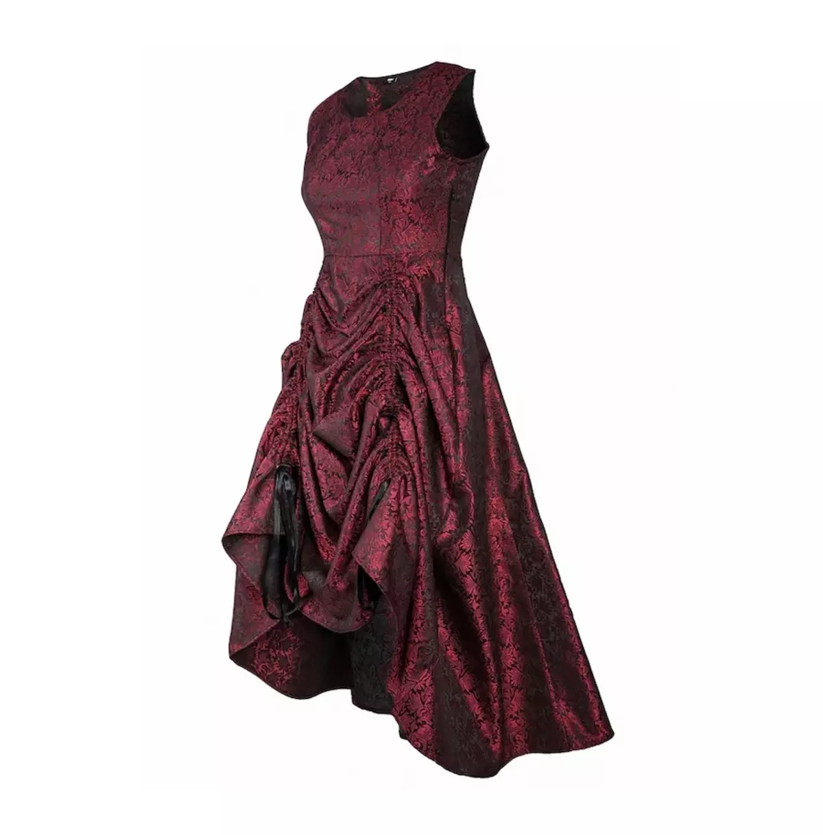 Gothic Red Black Brocade Dress, Adjustable High-Low Hem and Corset Back